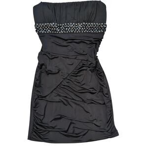 VTG Y2K Taboo Bodycon Mini Dress XL Stretch Empire Waist Rhinestones Whimsigoth